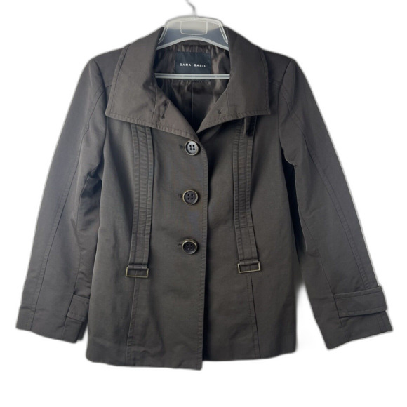 Zara Basic Brown Pea Coat Style Jacket Size XL As Is - Picture 1 of 7
